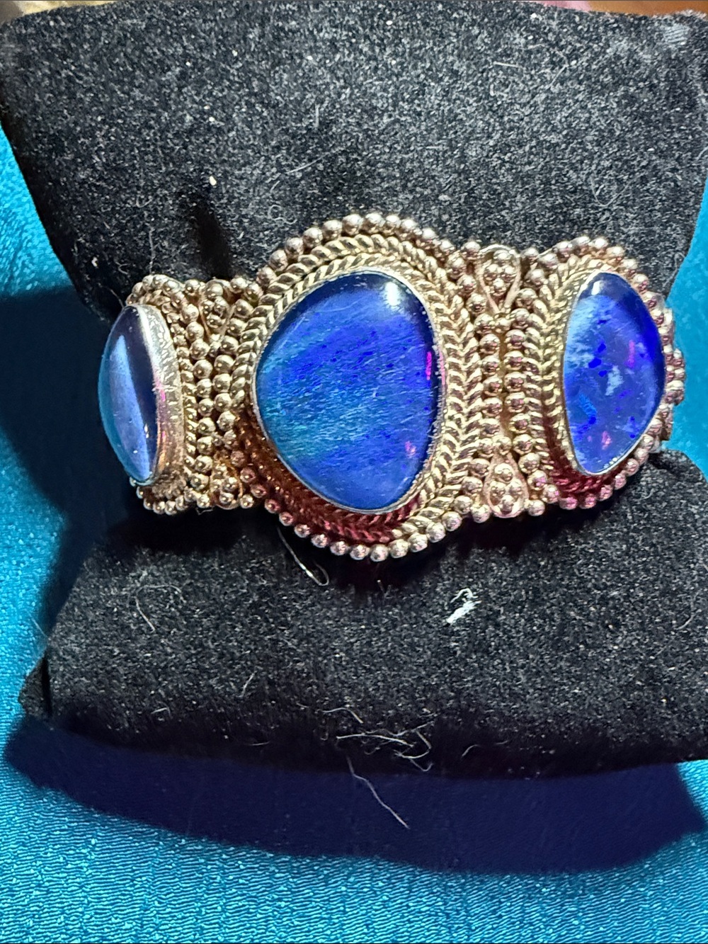 Sterling, silver and blue opal cuff bracelet